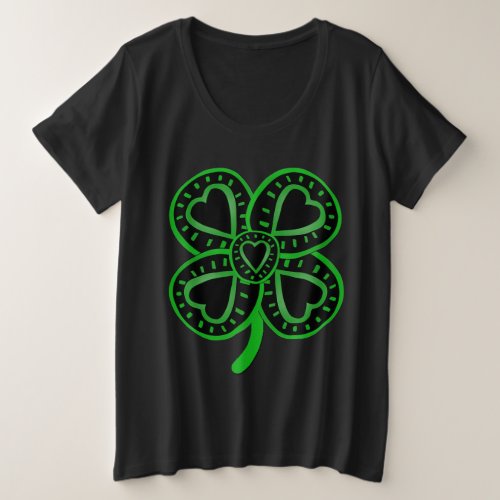 Black Green Clover with Heart _ St Patrick Plus Size T_Shirt