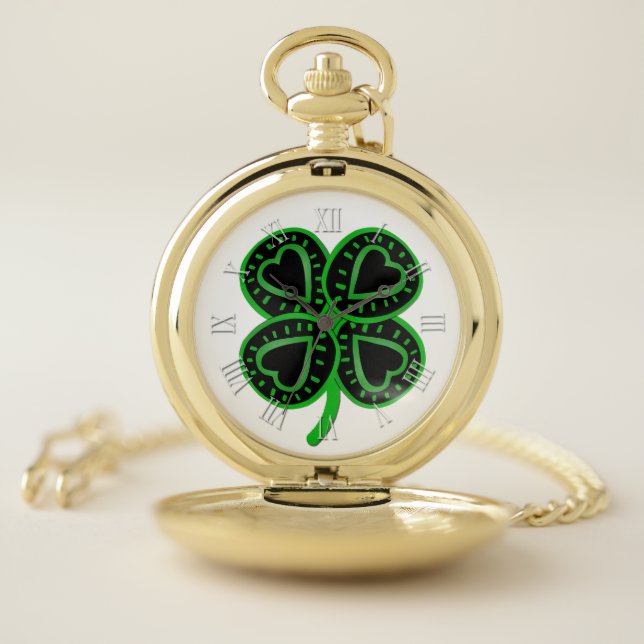 Black Green Clover with Heart St Patrick's Watch (Inside)