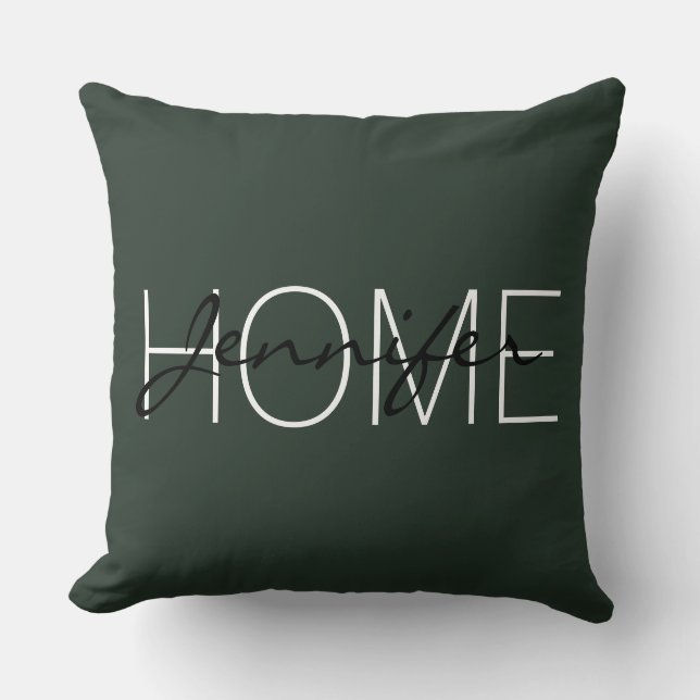 Black green color home monogram throw pillow (Front)