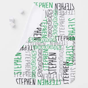 Black Green Colorful Personalized Custom Name Boys Baby Blanket