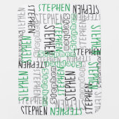 Black Green Colorful Personalized Custom Name Boys Baby Blanket (Front)