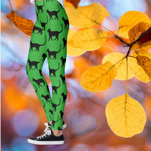 Black Green  Crazy Cat Woman Leggings