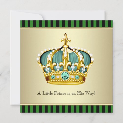 Black Green Crown Prince Baby Boy Shower Invitation