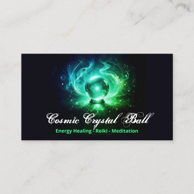 Black green Crystal ball Energy Reiki Meditation Business Card (Front)