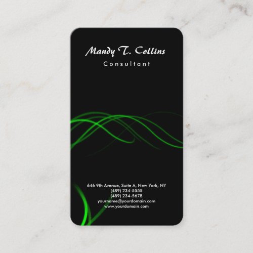 Black Green Curves Brush Script Minimalist Modern Business Card