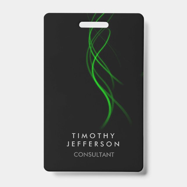 Black Green Curves Elegant Modern Badge (Front)