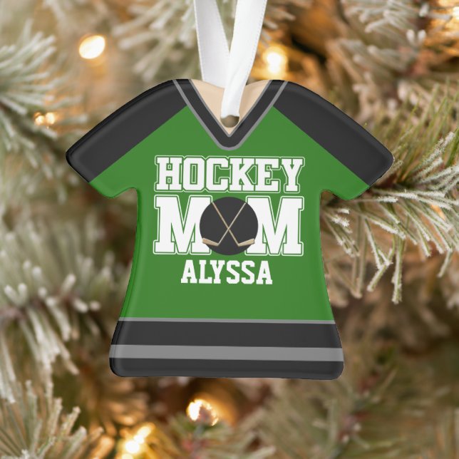 Black/Green Custom Hockey Mom Jersey Ornament (Tree)