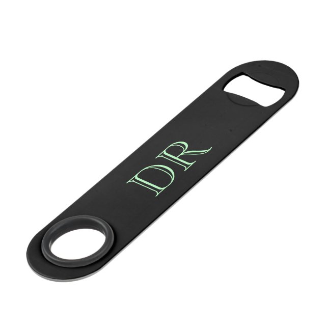 Black green custom initials minimalist bar key (Front Angled)