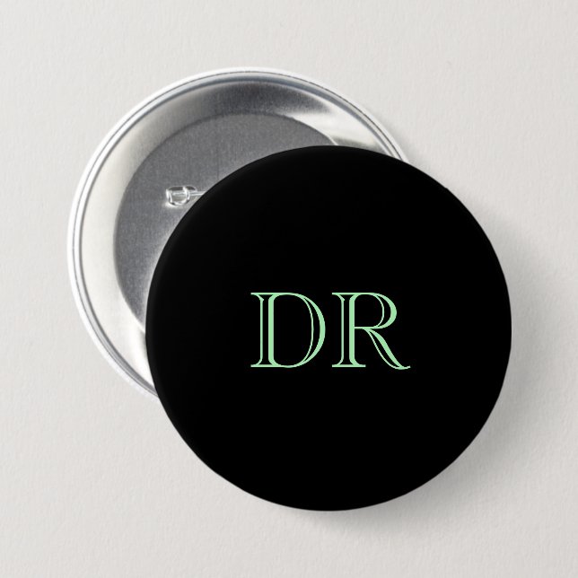 Black green custom initials minimalist button (Front & Back)