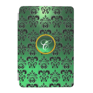 BLACK GREEN DAMASK GEM MONOGRAM iPad MINI COVER
