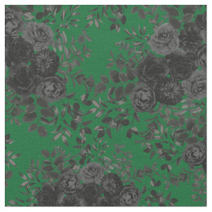 Black & Green Dark Gothic Rose Floral Small Print Fabric
