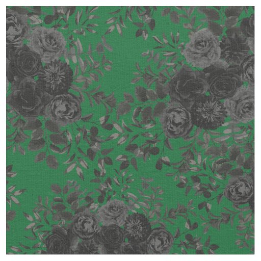 Black & Green Dark Gothic Rose Floral Small Print Fabric