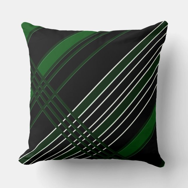 Black & Green Diagonal Stripes Throw Pillow (Front)