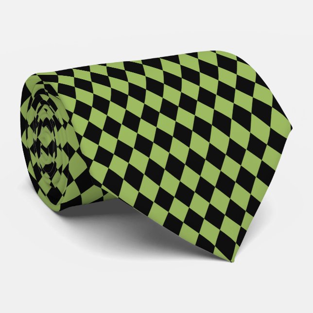 Black & Green Diamonds Tie (Rolled)