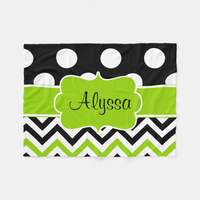 Black Green Dots Chevron Monogram Fleece Blanket (Front (Horizontal))