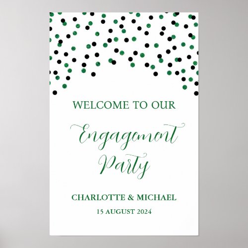 Black Green Engagement Party Custom 12x18 Poster