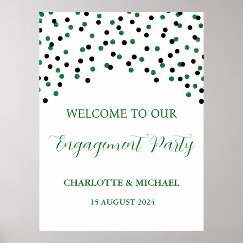 Black Green Engagement Party Custom 18x24 Poster