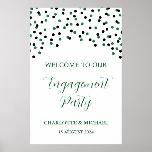 Black Green Engagement Party Custom 20x30 Poster
