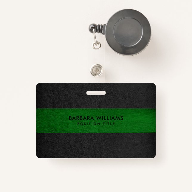 Black & Green Faux Leather Badge (Front with Retractable)