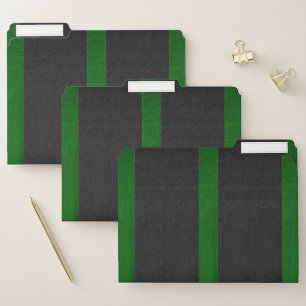 Black & Green Faux Leather Stitched Effect File Folder