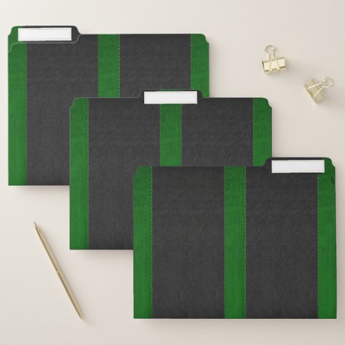 Black  Green Faux Leather Stitched Effect File Folder