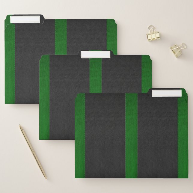Black & Green Faux Leather Stitched Effect File Folder (Set)
