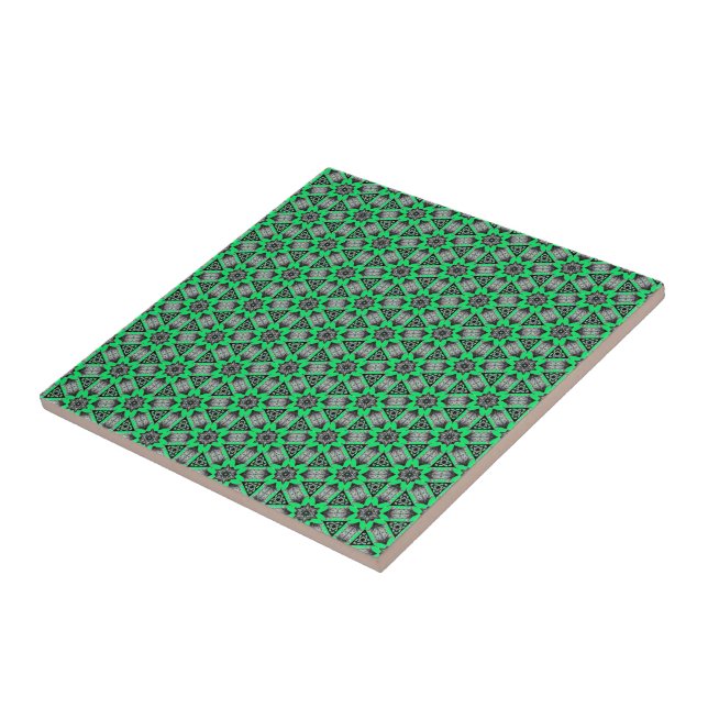 Black Green Floral Ceramic Tile - Choose Color (Side)
