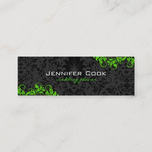Customizable Black &amp; Green Floral Damasks 4 Wedding Planner Business Card Templates