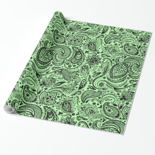 Black & Green Floral Paisley Wrapping Paper