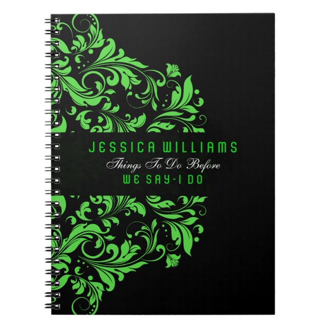 Black & Green Floral Swirls Lace Notebook (Front)