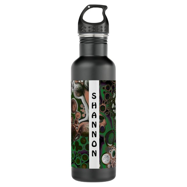Black, Green Fluid Art Marble Personalized    Stainless Steel Water Bottle (Front)