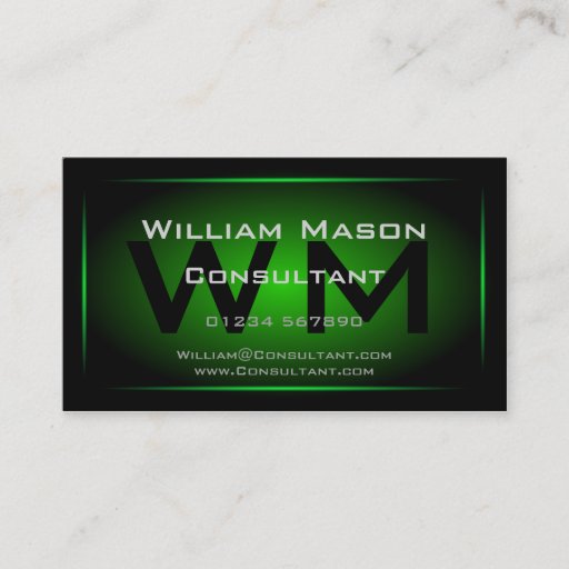 Customizable Black &amp; Green Framed Monogram - Business Card