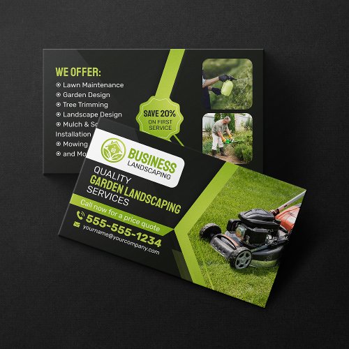 Black  Green Garden Landscaping Lawn Care Mowing Business Card