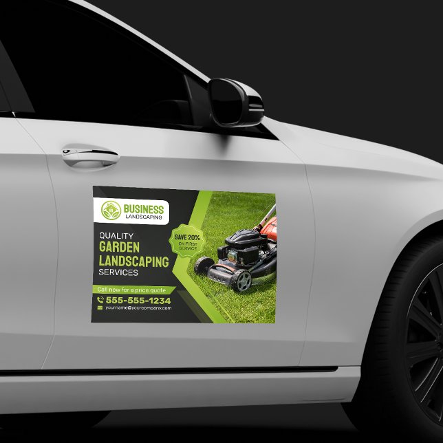 Black & Green Garden Landscaping Lawn Care Mowing Car Magnet (Creator Uploaded)