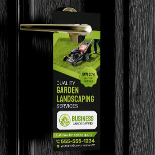 Black & Green Garden Landscaping Lawn Care Mowing Door Hanger