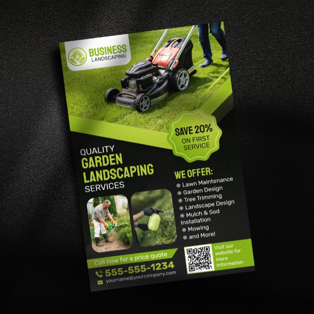 Black & Green Garden Landscaping Lawn Care Mowing Flyer (Creator Uploaded)