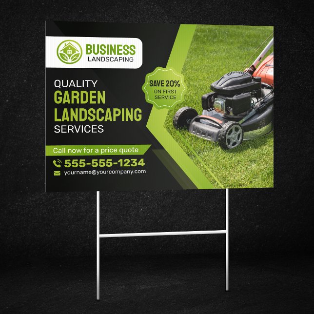 Black & Green Garden Landscaping Lawn Care Mowing Sign (Creator Uploaded)