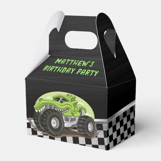 Black Green Gator Monster Truck Birthday Party Favor Boxes (Front Side)