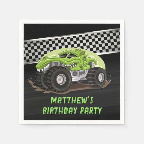 Black Green Gator Monster Truck Birthday Party Napkins