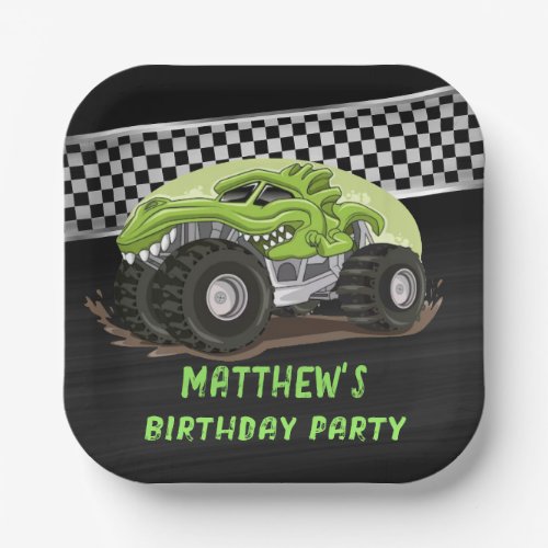 Black Green Gator Monster Truck Birthday Party Paper Plates