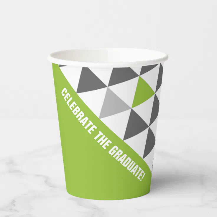 Black Green Geometric Pattern Graduation Party Paper Cups