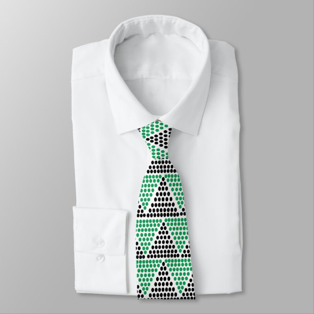 Black Green Geometric Pattern Neck Tie (Tied)
