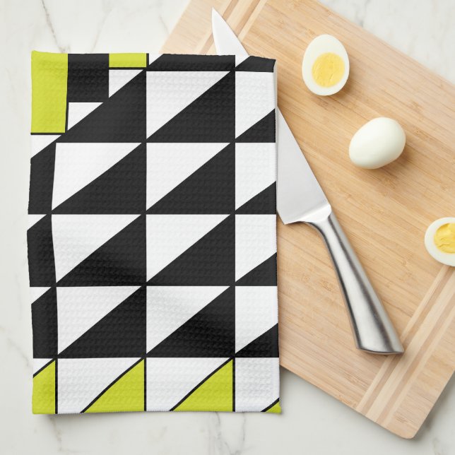 Black Green Geometric Triangle Rectangle Pattern Kitchen Towel (Quarter Fold)