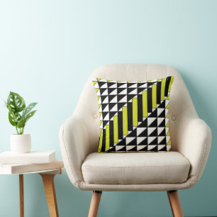 Black Green Geometric Triangle Rectangle Pattern Throw Pillow