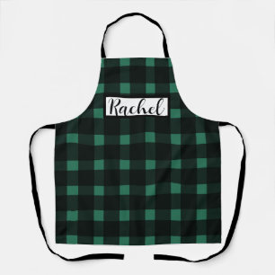 Black Green Gingham Personalized Apron