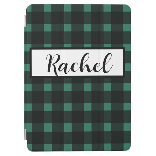 Black Green Gingham Personalized iPad Air Cover