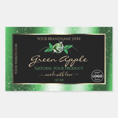 Black Green Glitter Floral Product Labels Add Logo