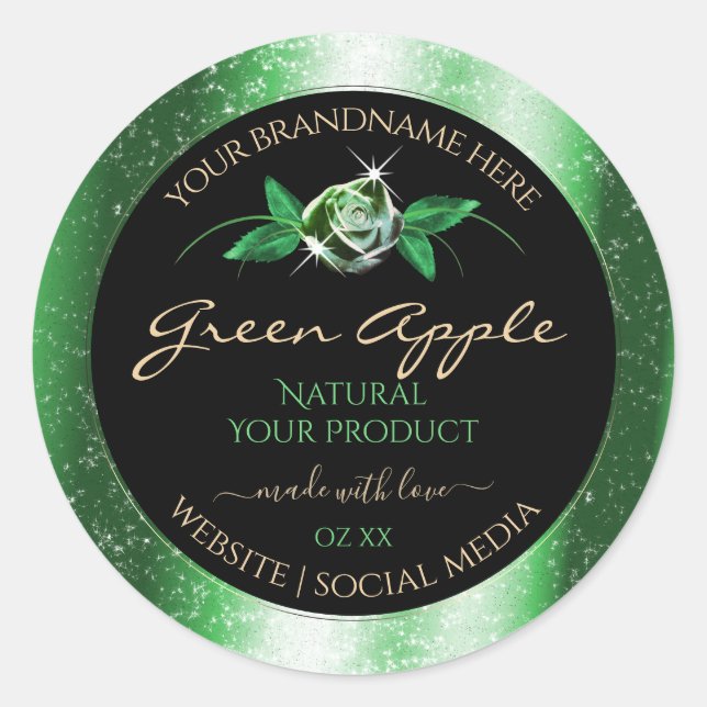 Black Green Glitter Stars Floral Product Labels (Front)