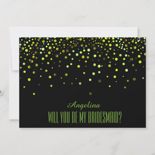 Black Green Glitter Will you be my bridesmaid? Invitation (Front)