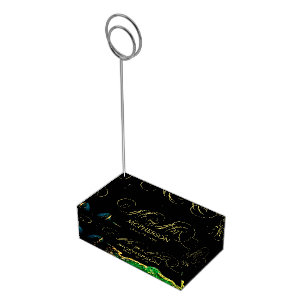 Black Green Gold Formal Wedding Place Card Holder